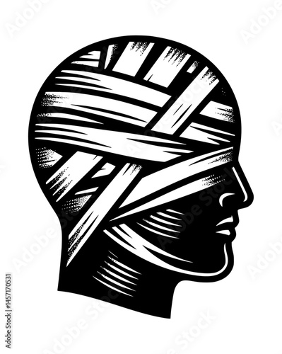 fully bandaged head medical trauma black color vector icon logo