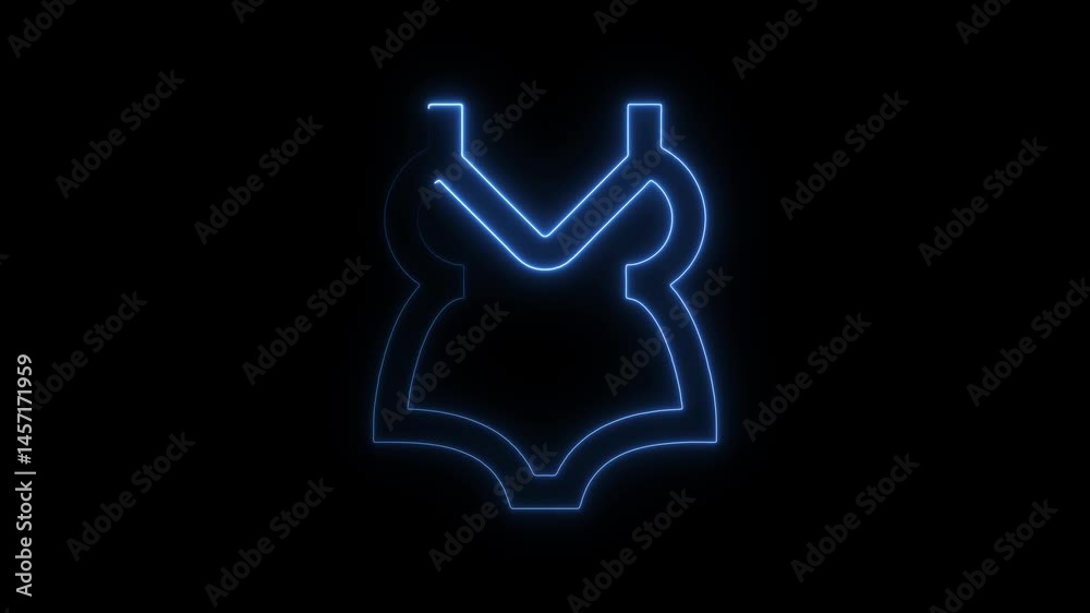 Futuristic neon glowing abstract shape on a black background for visual effects or logo presentation