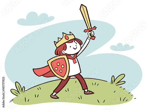 Cartoon King with Sword and Shield: Child's Play Fantasy Art