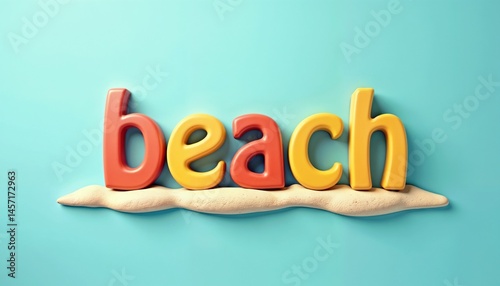 Obraz na płótnie Colorful beach letters with sand on a blue background w salonie