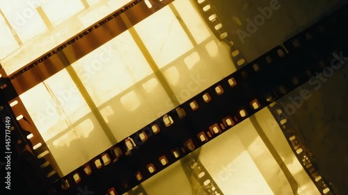 Dynamic film reel rapidly yellow orange solar flares bursting, overexposed film strips golden leaks, retro lens bloom burnt film edges, heavy grain jitter shake vintage reel countdown flickers 4K