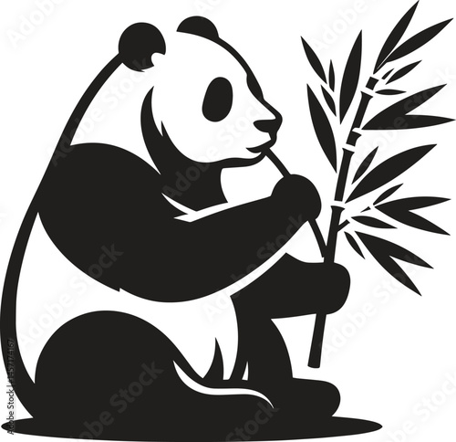 Cute panda black silhouette vector illustration isolated on white background