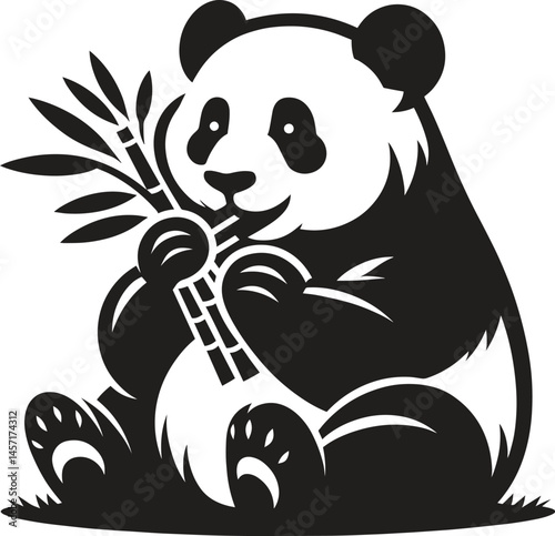 Cute panda black silhouette vector illustration isolated on white background