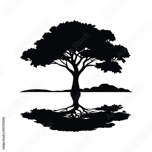 Tree Reflection Silhouette vector art  illustration