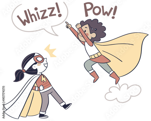 Kids Playing Superhero: Cartoon Illustration of Children Pretending