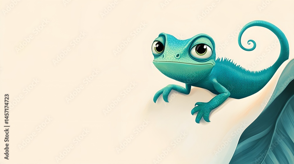 Obraz premium Teal lizard creature on a pale backdrop.