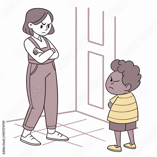 Cartoon of Angry Mother Confronting Child in Time Out Corner Illustration