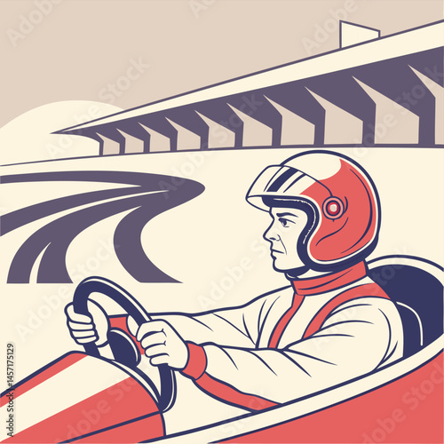 Retro Cartoon Race Car Driver Illustration Vintage Racing Art
