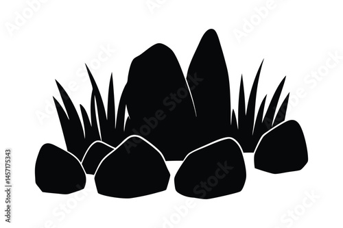 stone rocks with grass silhouette vector art illustration