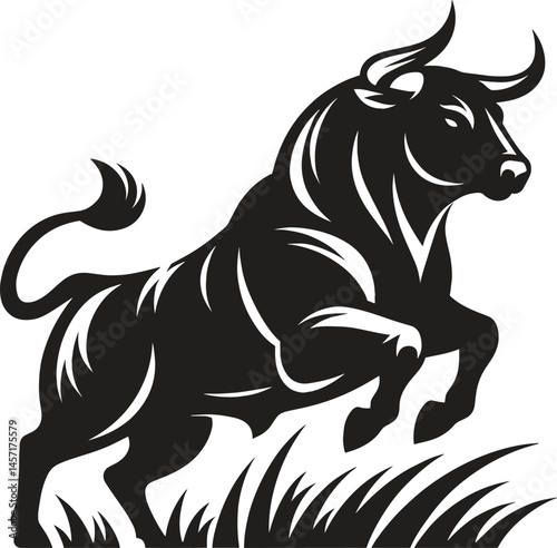 Giant bull black silhouette vector illustration isolated on white background