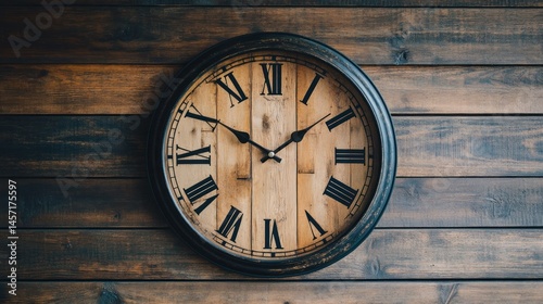 Wallpaper Mural A Round Wooden Wall Clock with Roman Numerals Displayed Torontodigital.ca