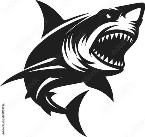 Giant shark black silhouette vector illustration isolated on white background