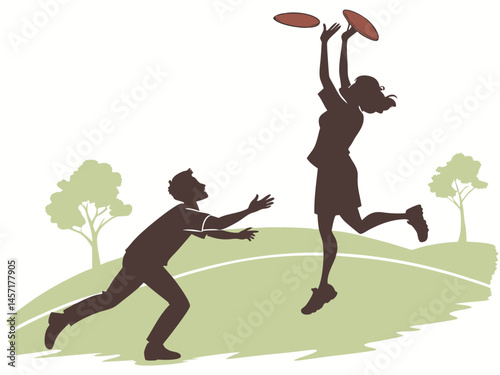 Silhouette of People Playing Frisbee in Park, Outdoor Recreation