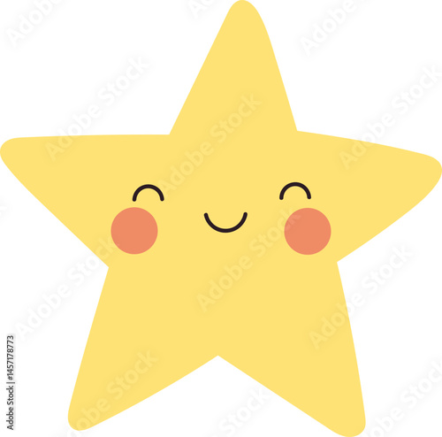 A charming cartoon star with a gentle smile and rosy cheeks, set against a dark background. Cheerful and whimsical illustration.