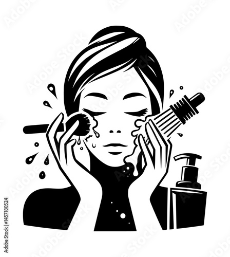Girl Washing Face Makeup Removal Icon Logo