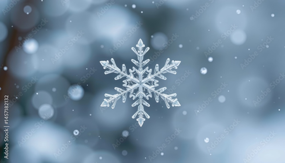 Delicate Snowflake Falling Gently Through the Air in a Winter Wonderland Environment Delicate Snowflake Falling Gently Through the Air in a Winter Wonderland Environment