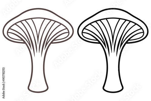 Two mushroom outlines, one shaded brown and the other black, stand isolated on white