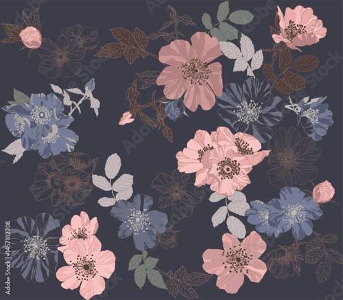 Roses pattern in vintage style for packaging, fabric, wallpaper	