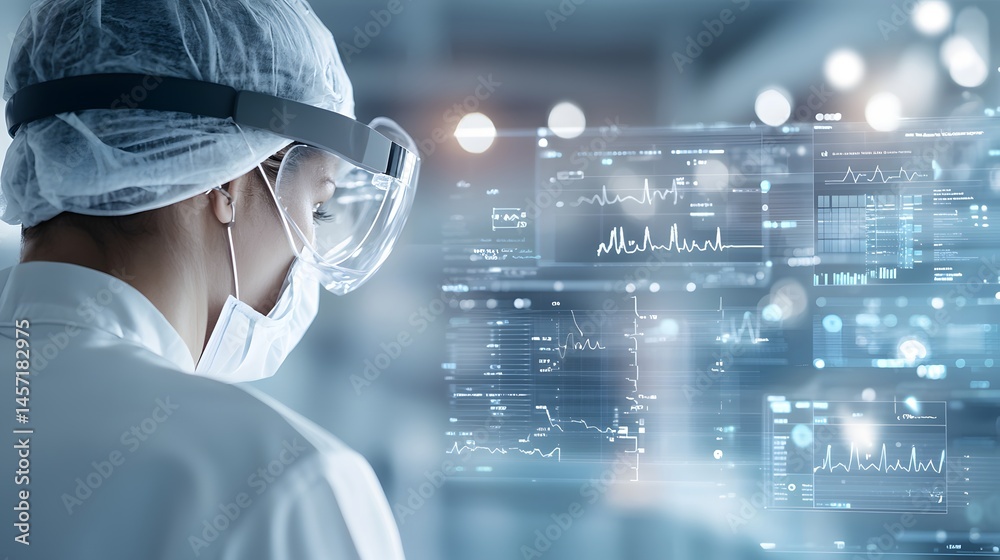 Scientist in Laboratory Using Wearable Technology to Analyze Medical Data and Research Findings Scientist in Laboratory Using Wearable Technology to Analyze Medical Data and Research Findings
