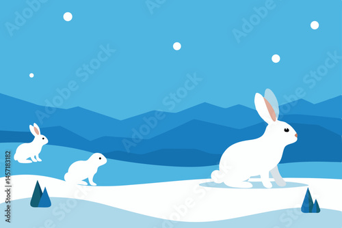 two rabbits in the snow