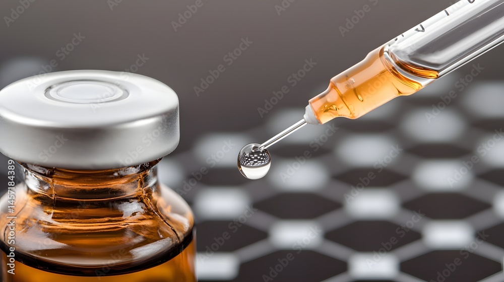 Close-Up of Syringe Preparing to Inject Liquid from a Pharmaceutical Vial in a Laboratory Setting