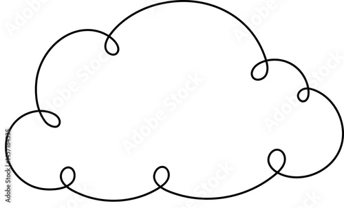 Whimsical, stylized cloud illustration with a thick, black outline and looping details evoking a playful, dreamy atmosphere.