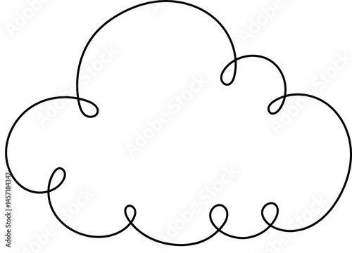 A fluffy white cloud with a whimsical, doodle-style black outline creates a simple yet eye-catching graphic element on a black background.