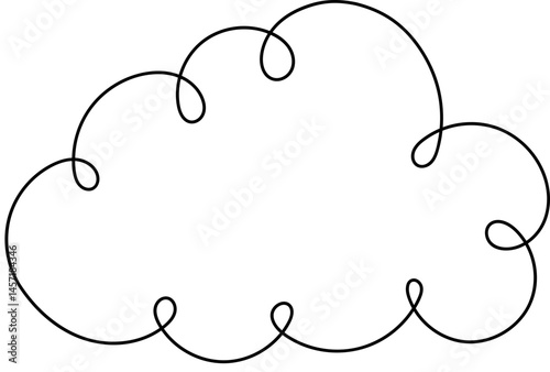 Illustration of a fluffy, white cloud with a black outline, whimsical design. Perfect for weather themes or creative graphics.