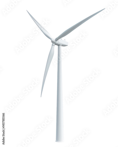 Isolated White Wind Turbine with Rotating Blades Against a Transparent Background for Renewable Energy Solutions