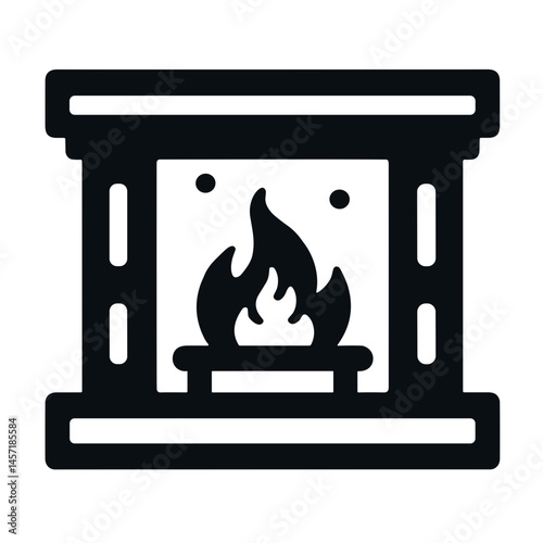 Stylish fireplace vector icon with flames on transparent background for holiday, Christmas, and festive home decor concepts