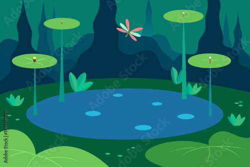 illustration of a frog in the pond