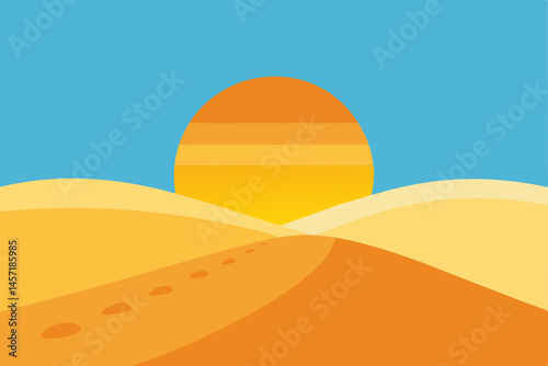 vector illustration of desert landscape with orange sky