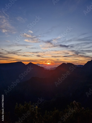Beautiful colorful sunrise in the mountains, Maido, Reunion Island photo