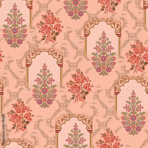 Abstract seamless color full paisley flower leaf bunch pattern