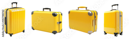 Stylish Yellow Hard Shell Luggage Suitcase Isolated on Transparent Background for Travel and Vacation Adventures