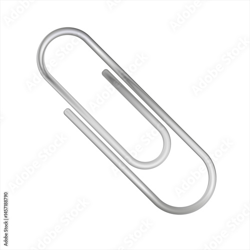 Realistic metal paper clip, page holder. Shiny metal paper clip. Office supplies. Vector illustration isolated on white 	
