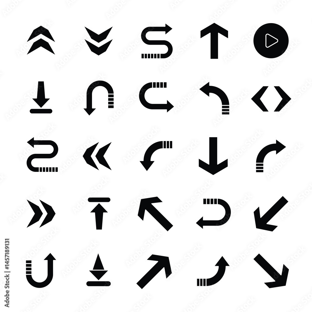 Collection of Black Arrows. Icons. Symbols. and Directions Collection of Black Arrows. Icons. Symbols. and Directions