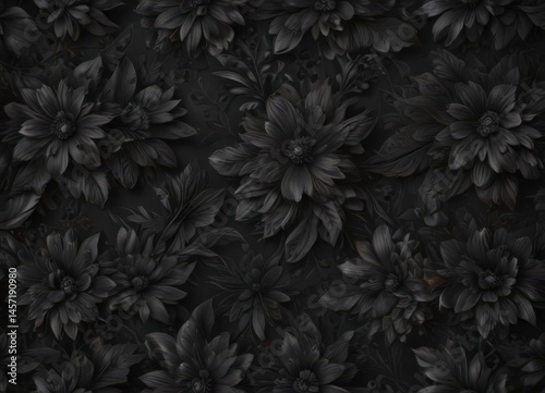 Wallpaper Mural Abstract charcoal floral pattern, dark & elegant seamless wallpaper, floral, grey Torontodigital.ca