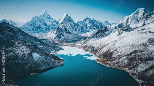 Wallpaper Mural The majestic snow covered mountains surround a stunning turquoise lake Torontodigital.ca