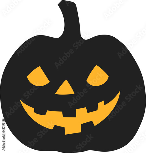 Spooky Halloween Jack-o'-Lantern with eerie glowing yellow eyes and a wide, toothy grin carved into a black pumpkin silhouette.