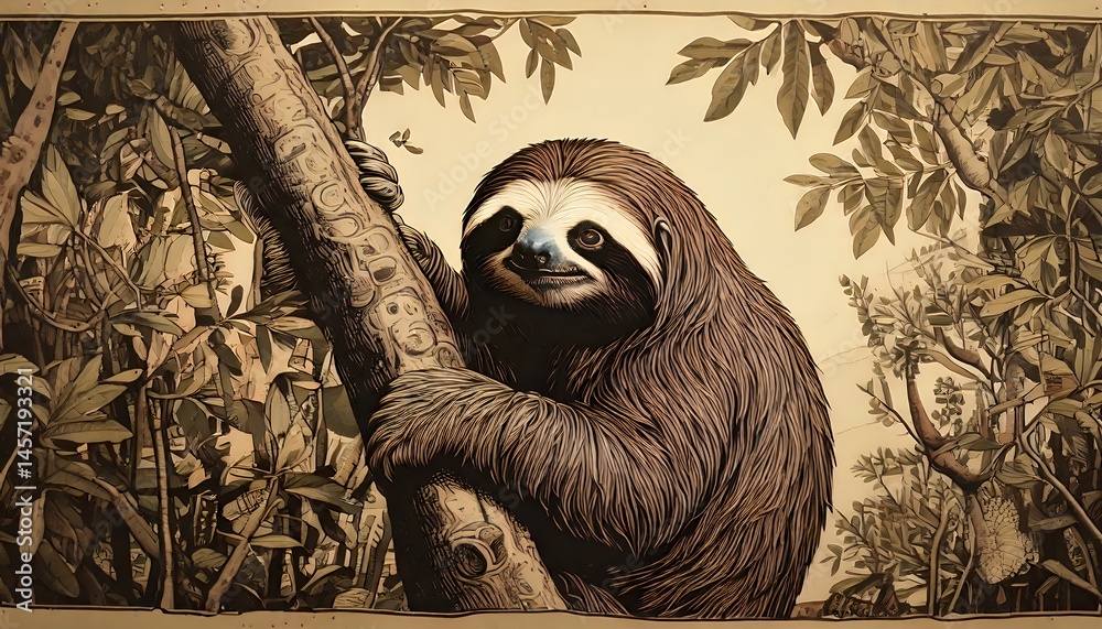 Fototapeta premium Three-toed Sloth in Rainforest