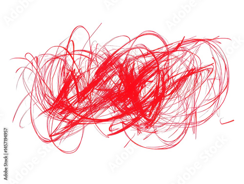Red scribble messy lines artwork on transparent background