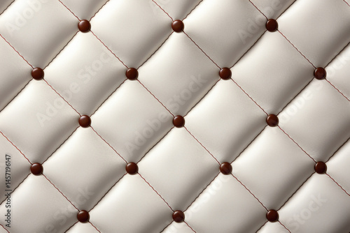 Obraz na płótnie Textured background of quilted leather surface in beige color with brown buttons and diagonal seams w salonie