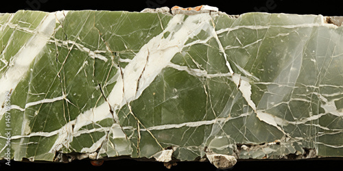 Obraz na płótnie Polished slab of green marble with white veins and natural cracks w salonie