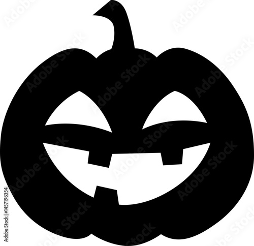 Halloween symbol: Silhouetted pumpkin with cut-out face design. Traditional, spooky, and festive graphic of seasonal celebration.
