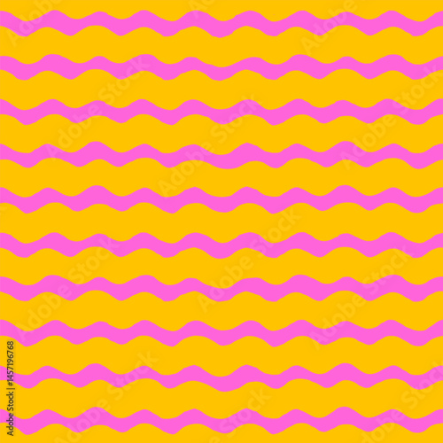 Wavy stripe seamless pattern in pink and yellow. Hand drawn horizontal wave l...