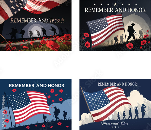 Remember and Honor Memorial Day Patriotic Illustrations