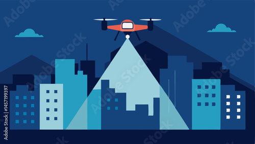 HighRise Building Surveillance A drone positioned strategically between highrise buildings capturing footage of illegal activities occurring in an alley.