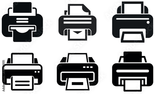 Printer Icon Set – Modern Black Vector Illustrations of Office Print Devices