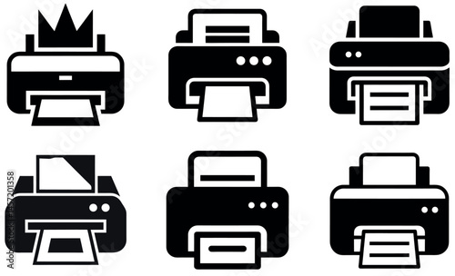 Printer Icon Set – Modern Black Vector Illustrations of Office Print Devices